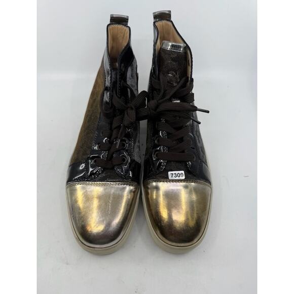 Christian Louboutin Orlato High Top Sneakers Leopard Black Gold Mens Size 45